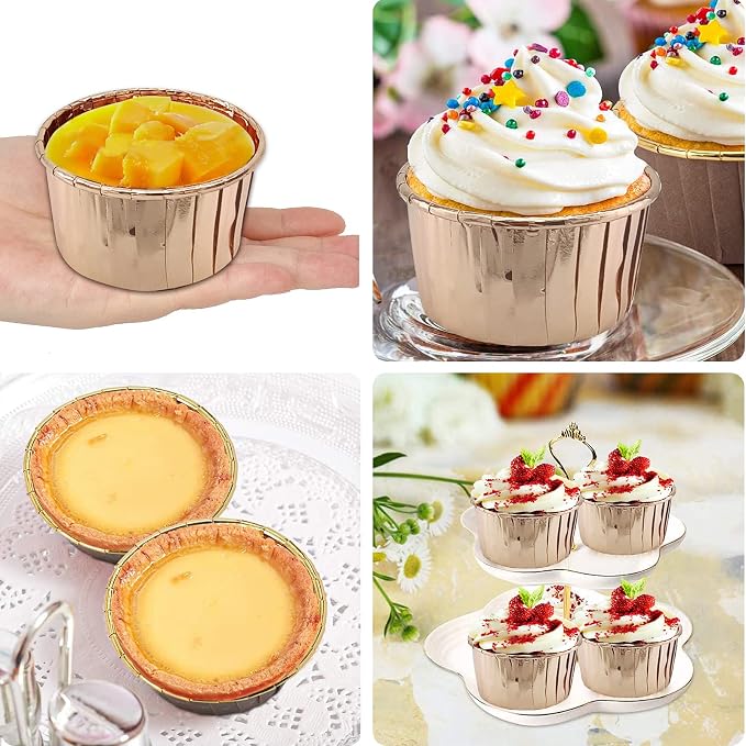 5oz Baking Cups with Lids 50 Pack,LNYZQUS Foil Cupcake Liners Muffin Tins,Disposable Ramekins Pans Muffin Cups Jumbo Cupcake Wrappers Holders for Wedding Party-Champagne - Image 6