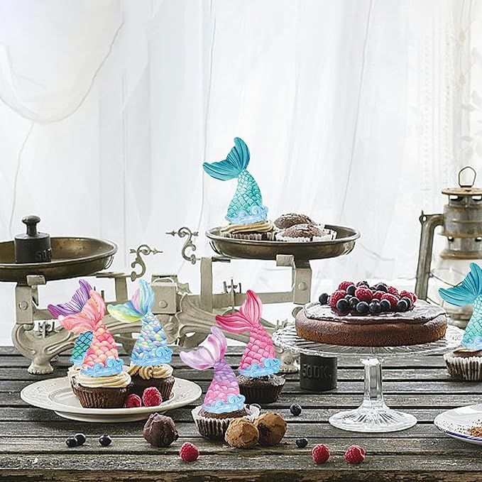 48Pcs Edible Mermaid Tail Cupcake Toppers Wafer Paper Mermaid theme Birthday Party Baby Showers Party Decoration - Image 4