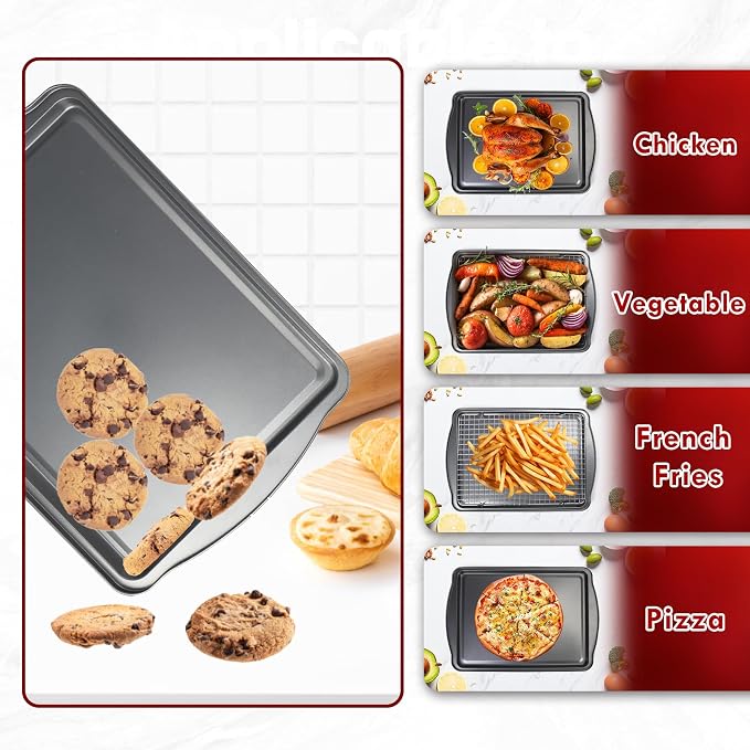 ShineMe Baking Sheet Pan with Cooling Rack 3 Pack, Nonstick Sheet Pan with Wire Rack and Silicone Pastry Brush, Carbon Steel Baking Pans for Cookie, Bacon and Vegetables 17x12x0.5in - Image 4