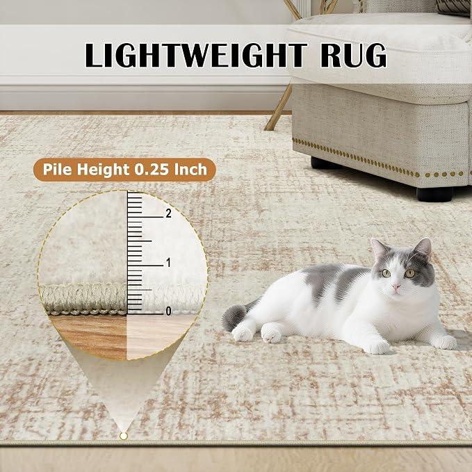 10x12 Area Rug for Living Room Bedroom: Non-Slip Modern Beige White | Machine Washable TPR Backing, Stain-Resistant Low Pile, Pet & Kid Friendly, Abstract Decor for Dining Room, Dorm, Home Office - Image 7