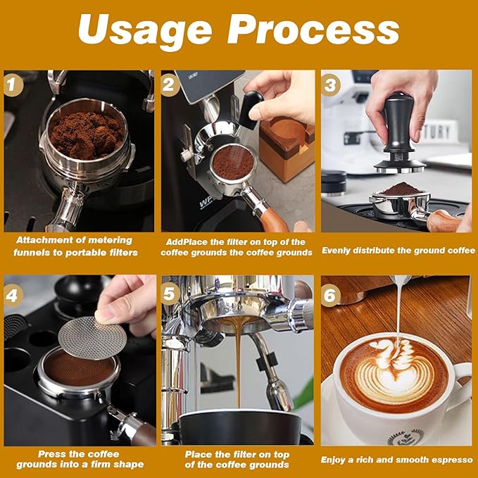 51mm Espresso Accessories Kit, Spring Loaded Calibrated Tamper, WDT Tool, Puck Screen and Dosing Funnel Set Fits Delonghi 51 mm Espresso Coffee Machines and Portafilter, Professional Barista Tools