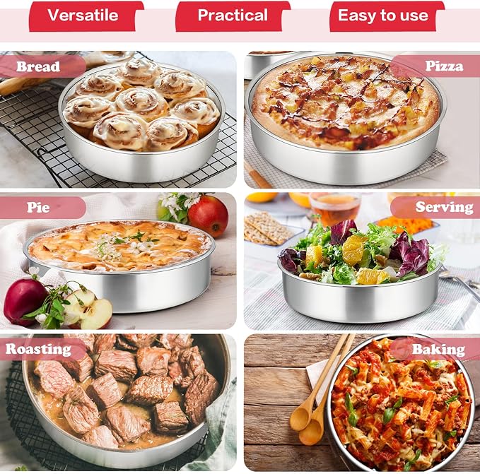 P&P CHEF 8 Inch Cake Pan Set of 4, Stainless Steel Round Cake Pans Tins | Baking Round Cake Bakeware for Birthday Wedding, Leak-proof & Mirror Finish & Easy Releasing, Dishwasher Safe - Image 5