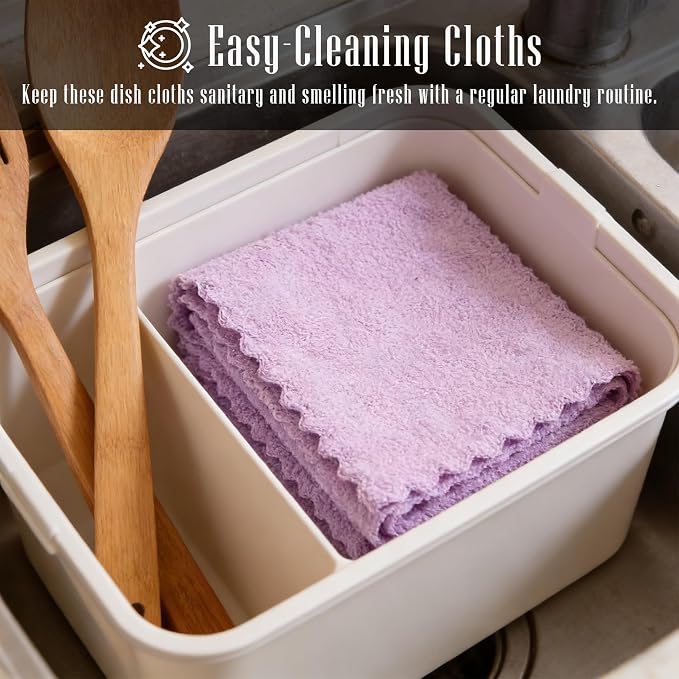 24 Pack Kitchen Dishcloths - Does Not Shed Fluff - Reusable Dish Towels, Dish cloths, Super Absorbent Coral Fleece Cleaning Cloths, Nonstick Oil Washable Fast Drying, 7 x 9 Inch (Multicolor) | Reusable Coral Fleece Cloths Washable Fast Drying and Easy ... - Image 5