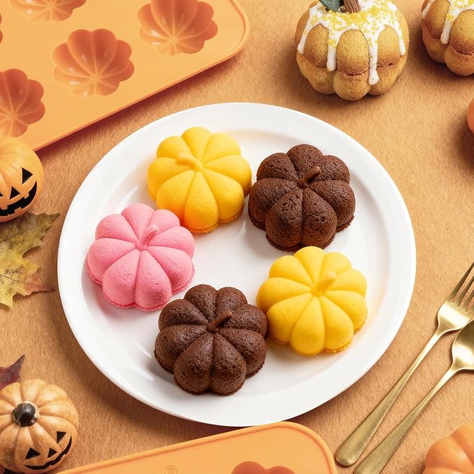 2Pcs Pumpkin Cake Molds Silicone 3D Pumpkin Cake Cupcake Pan Thanksgiving Silicone Molds Autumn Fall Ice Tray Mold Thanksgiving Chocolate Baking Jello Moulds Harvest Candy Mold for Holiday Decor