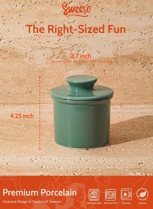 Sweese Counter with Water Line for Fresh Spreadable Butter - French Butter Keeper with Lid - Housewarming Gift For The One Who Has It All - Sage Green - Image 3