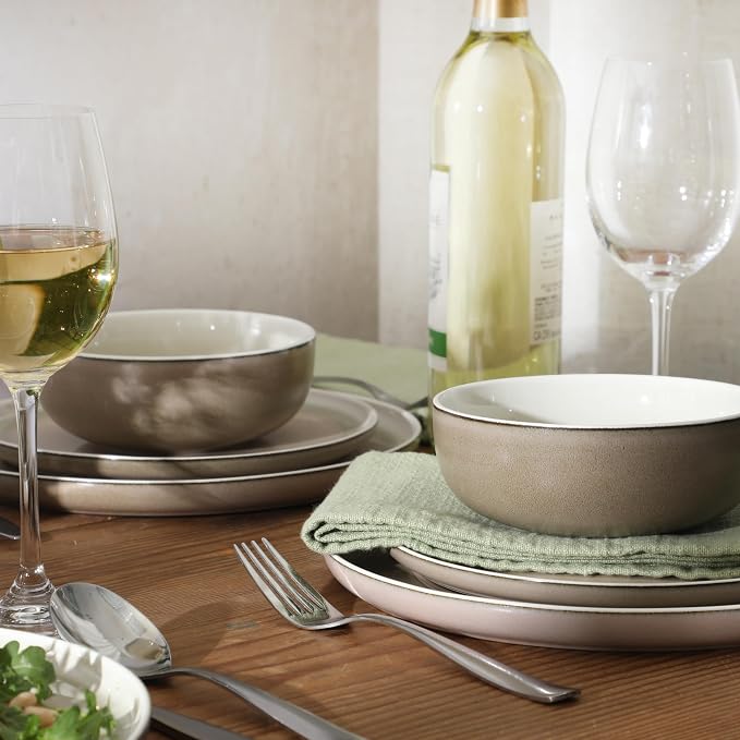 Gibson Elite Island Bay 12-Piece New Bone China Dinnerware Set Service for 4, Reactive Glaze Plates and Bowls, Dishwasher and Microwave Safe, Cream and Green - Image 3