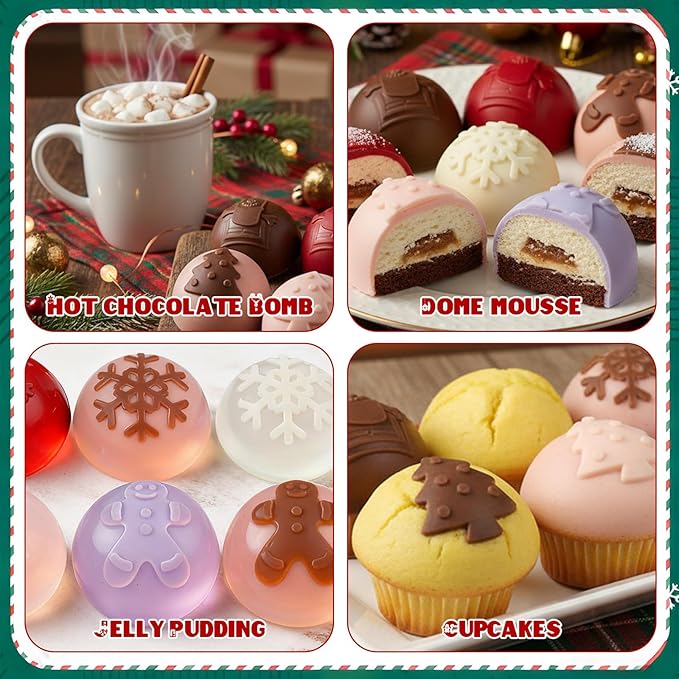 2 Pcs Christmas Silicone Molds for Chocolate Xmas Ball Silicone Mold with Snowflake Xmas Tree Design Chocolate Candy Mold Holiday Baking Molds for Dessert Soap Jello Ice Wax Melt Party Cake Decor