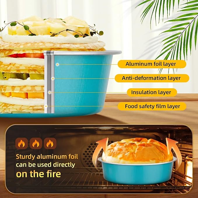 Beasea Disposable Mini Pie Tins with Lids, 120 Pack 7.3oz Blue Green Aluminum Foil Ramekins Small Pie Tart Tin Pans Cake Baking Cups Round Individual Tart Cheesecake Containers for Party Wedding - Image 3
