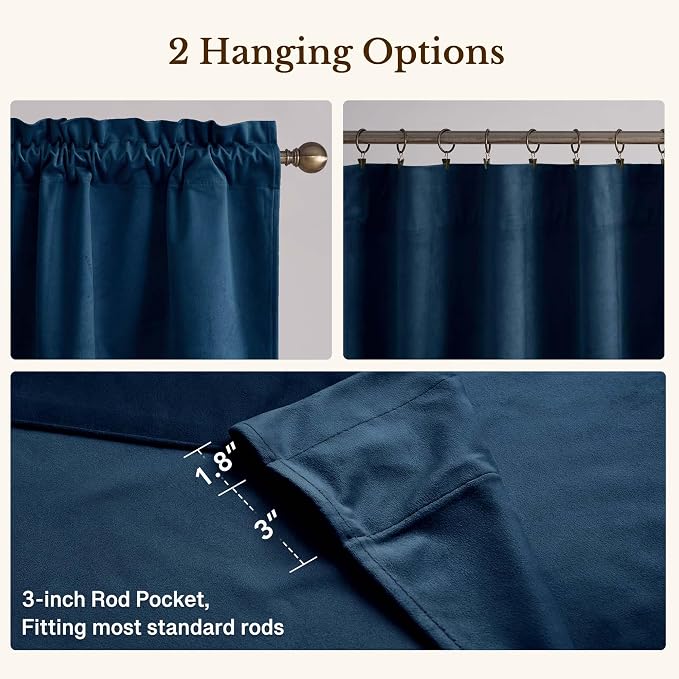 Navy Blue Valance for Windows Scalloped 52x18 Inch 1 Panel | Kitchen Valance Curtains for Small Windows, Classic Rod Pocket Window Drapes for Dining Room, Bathroom, Basement - Image 4