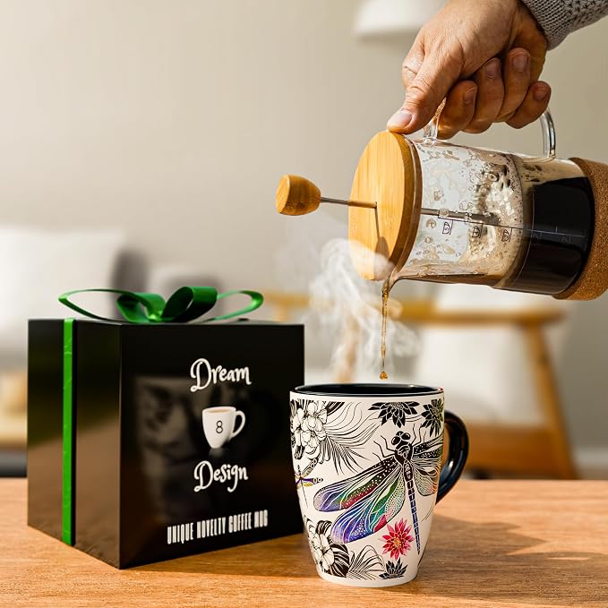 Color Changing Dragonfly Coffee Mug 12oz – Heat Sensitive Ceramic Cup with Floral Reveal – Dragonfly Gifts for Women, Unique Coffee Mugs, Christmas Holiday Gift, Perfect for Coffee, Tea or Cocoa - Image 5
