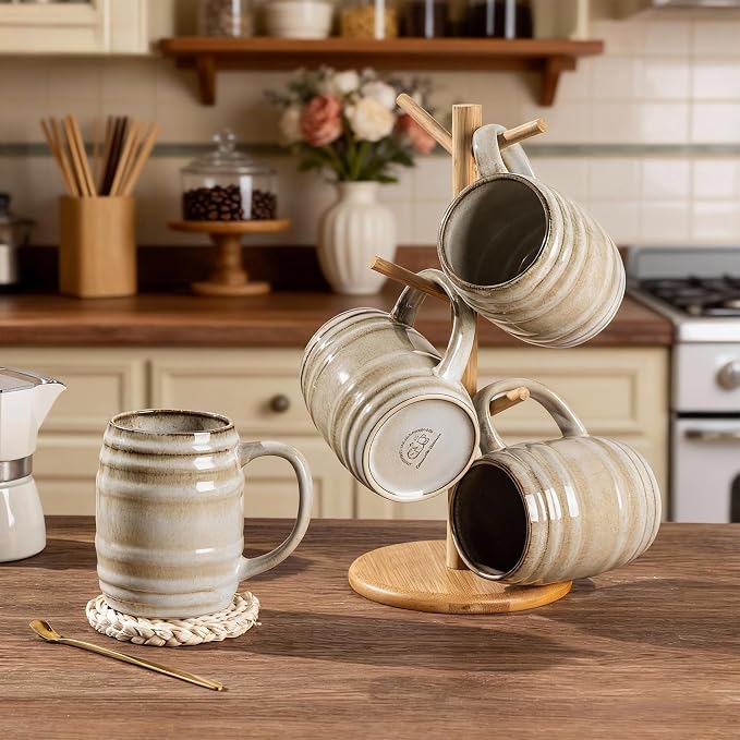 GBhome 20oz Large Coffee Mugs Set of 4, Handmade Ceramic Coffee Mugs Set for Latte/Tea/Beer/Hot Cocoa, Dishwasher & Microwave Safe- Oatmeal - Image 7