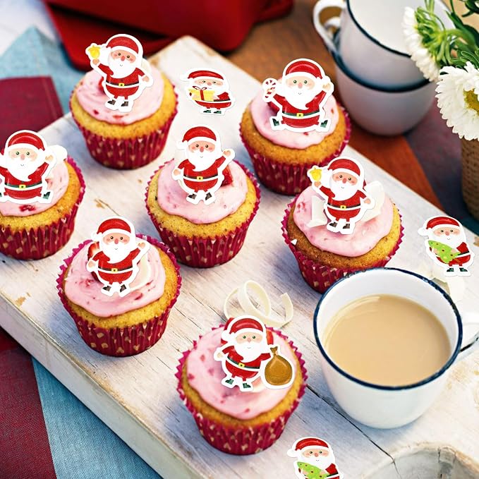 42PCS Edible Christmas Cupcake Toppers - Wafer Paper Santa Claus Picks Merry Christmas Theme Holiday Baby Shower Birthday Party Cake Decorations Supplies - Image 3