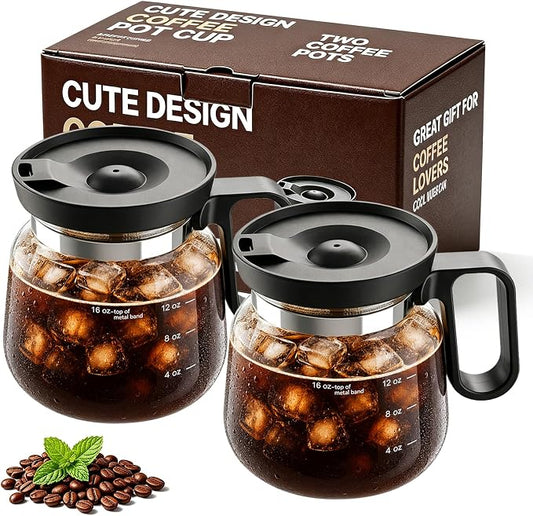 2 Pack Coffee Pot Mug, 16oz Tiny Brew Coffee Pot Coffee Mug, Thick Borosilicate Glass Mini Coffee Pot Mug with Lid for Iced Coffee, Cute Coffee Cup Gift for Coffee Lovers by Unknown