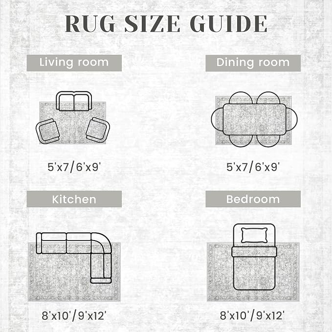 6x9 Area Rugs for Living Room: Washable Vintage Floral Rug Low Pile Non-Slip Boho Carpet for Bedroom Nursery Dining Room (Grey, 6'x9') - Image 7