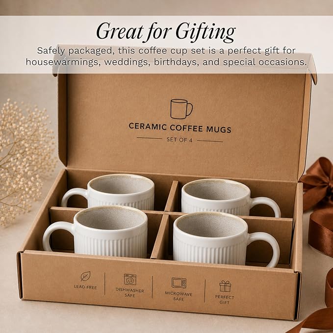 SANGO Anderson Cream Coffee Mugs Set of 4, 16.5 oz Stoneware Coffee Mug Set, Big Ceramic Tea Cup with Reactive Glaze for Cappuccino, Latte, Large Coffee Cups with Handle, Microwave & Dishwasher Safe - Image 5