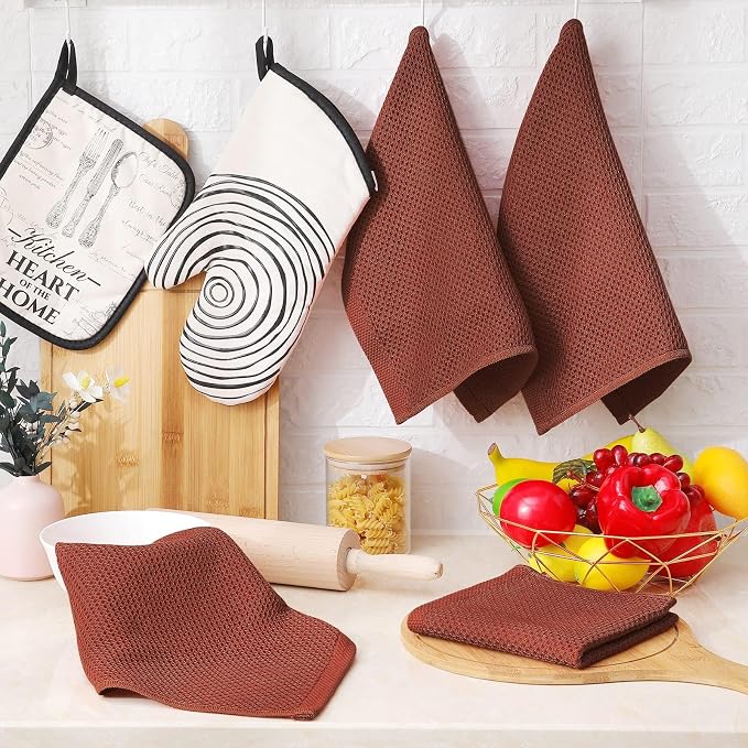 Homaxy 100% Cotton Waffle Weave Kitchen Dish Cloths 24-Pack, Rust | 12 x 12 Inches, Ultra Soft Absorbent Dish Towels, Quick Drying Dish Rags with Hanging Loop - Image 6