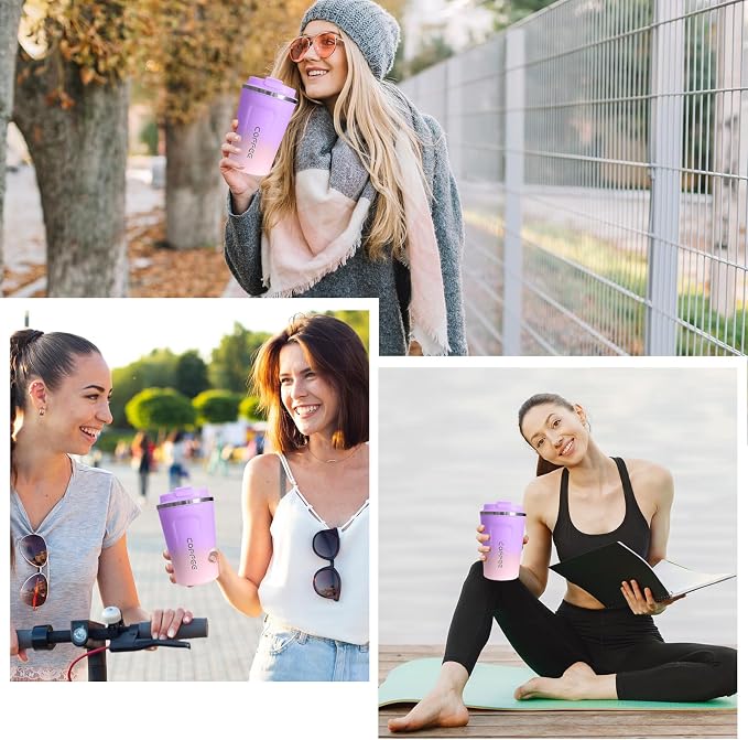 SPLMIFA Travel Coffee Mug Leak-Proof, Reusable Coffee Cups with Lid, Stainless Steel Vacuum Insulated Coffee Tumblers, Thermal Insulation Cup for Men and Women Hot & Cold Drinks(2nd-Purple Pink, 12OZ) - Image 6