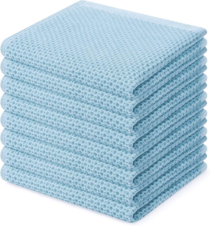 Homaxy 100% Cotton Waffle Weave Kitchen Dish Cloths 8-Pack, Sky Blue | 12 x 12 Inches, Ultra Soft Absorbent Dish Towels, Quick Drying Dish Rags with Hanging Loop by Homaxy
