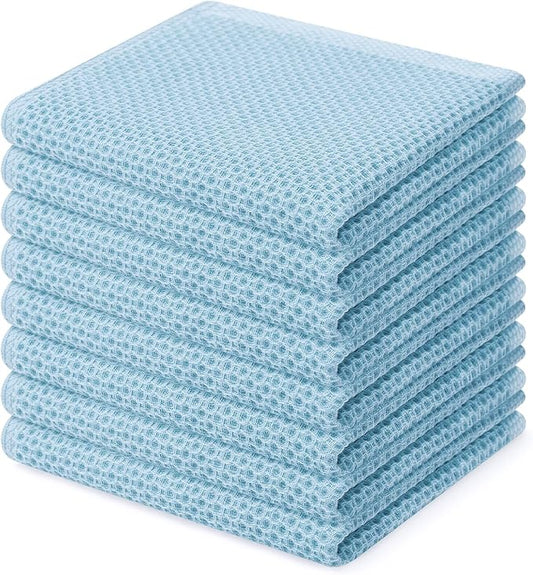 Homaxy 100% Cotton Waffle Weave Kitchen Dish Cloths 8-Pack, Sky Blue | 12 x 12 Inches, Ultra Soft Absorbent Dish Towels, Quick Drying Dish Rags with Hanging Loop by Homaxy