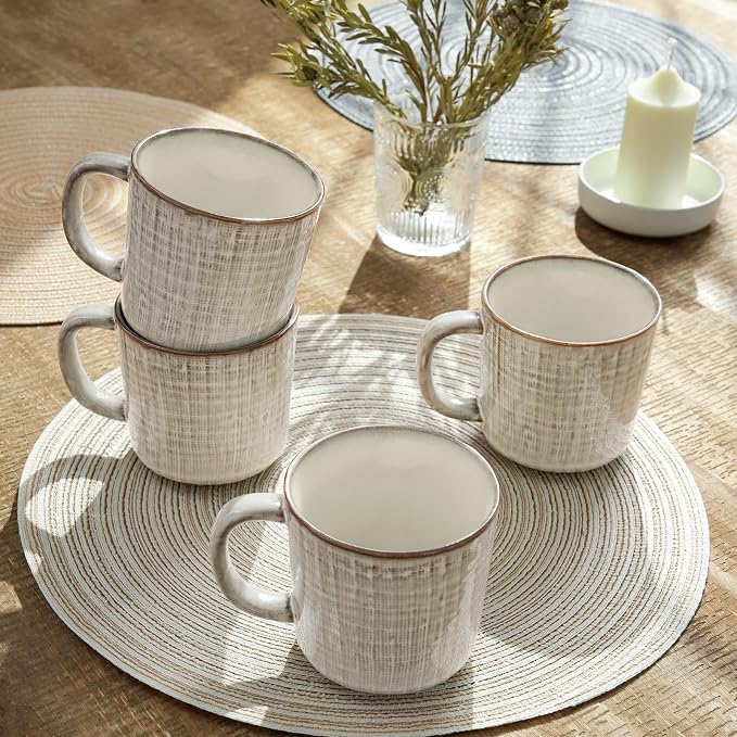famiware Moonlight Coffee Mug Set of 4, 14oz Mug Set with Linen Finish, Coffee Cup Set with Handle for Latte, Cappuccino, Tea, Hot Cocoa, Microwave and Dishwasher Safe, Summer Sand - Image 3