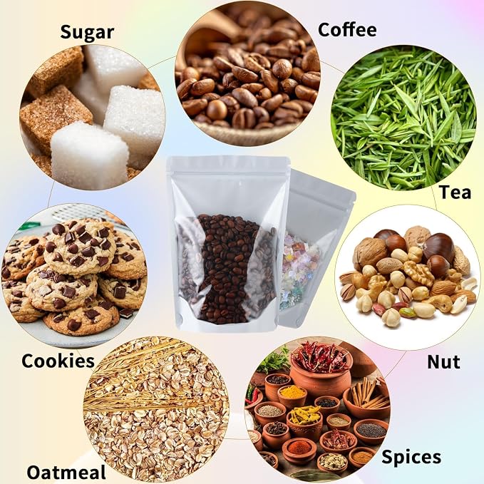200 Mylar Bags for Food Storage 6X9 Mylar Bags with Window Candy Packaging Resealable Bags White Stand Up Pouches Edible Packaging for Small Business - Image 3