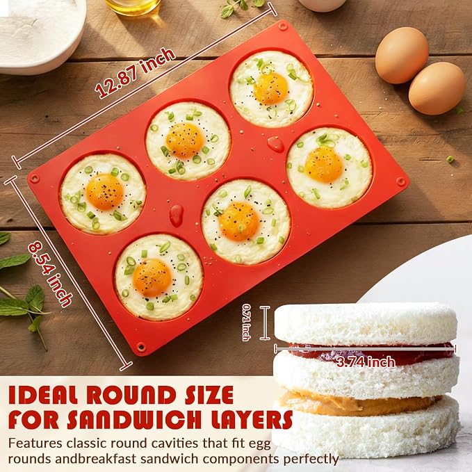 HKNMTT 2Pcs Muffin Top Pans 12-Cavitiy Round Silicone Egg Molds for Baking | 3.74Inch, Non-Stick, BPA-Free, Oven Safe, Silicone Molds for Egg Bites, Cookie, Hamburger Bun - Image 5