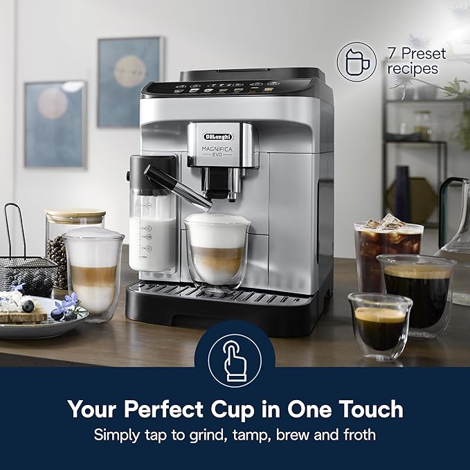 De'Longhi Magnifica Evo Automatic Espresso Machine, Milk Frother, Silver | #1 Worldwide Espresso Machine Maker, 7 One-Touch Recipes, Frother, Built-In Grinder, Craft Personalized Signature Drink - Image 4