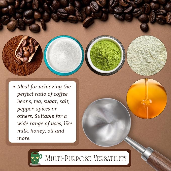 Vintage Coffee Scoop 10g/30ml Capacity 2pcs Retro 304 Stainless Steel Coffee Measuring Spoon Walnut Wooden Handle Coffee Scoop Kitchen Utensil for Measuring Scooping Tea Coffee Spices (Long Handle)