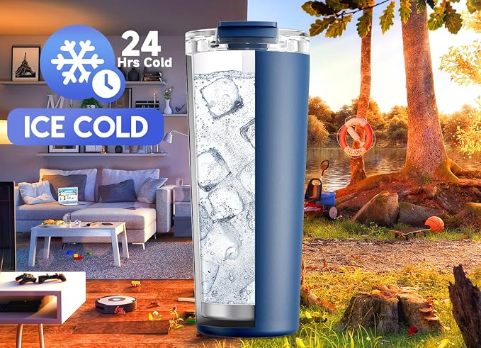 Meoky 24 oz Insulated Travel Coffee Mug: Leak Proof Lid, Sea | Stainless Steel Coffee Tumbler, Keeps Hot for 8 Hours or Cold for 24 Hours, Fits in Car Cup Holder, BPA Free - Image 4