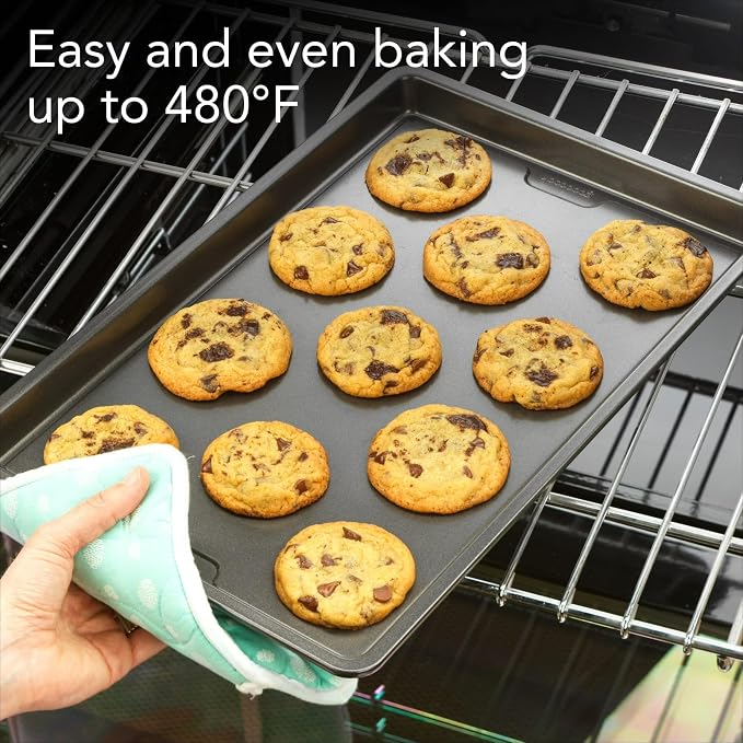 Gray 17 x 11 Inch Nonstick Carbon Steel Baking Sheet Pan, Heavy Duty Warp Resistant Cookie Tray, Oven Safe Easy Clean Bakeware for Cookies, Pastries & Vegetable Roasting - Image 3