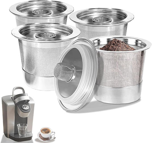 4-Piece Reusable Coffee Filter Capsules for K-eurig 1.0, Stainless Steel, BPA-Free, Cylindrical, Compatible with K-eurig Coffee Makers (4PCS)