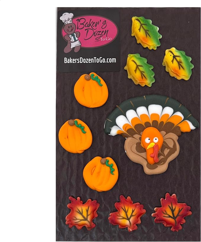 Animated Turkey Cake Topper- 10pc Candy Edible Icing Thanksgiving Fall by BakersDozenToGo