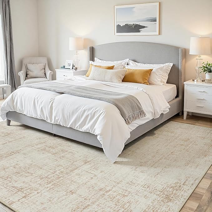 5x7 Washable Area Rug for Living Room Bedroom: Non-Slip Modern Beige White | Machine Washable TPR Backing, Stain-Resistant Low Pile, Pet & Kid Friendly, Abstract Decor for Dining Room, Dorm, Home Office - Image 3