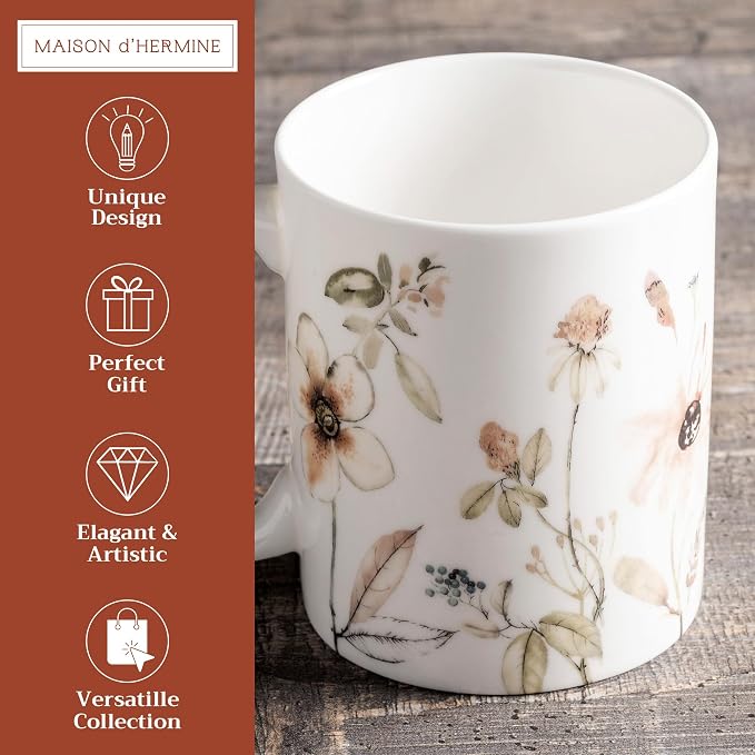 Maison d' Hermine Coffee Mug with Handles Tea Cups (15 Ounce, Pack of 1) | Fine Bone China Coffee Mugs for Hot Beverages Cappuccino Latte Home Hotel Spring Summer -Ice Florals - Romantic Morning - Image 2