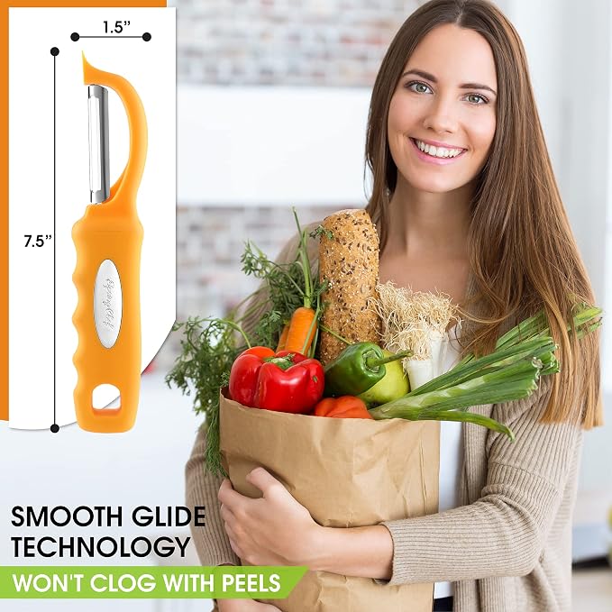 Spring Chef Swivel Potato Peeler with Soft Grip Handle, Set of 2, Mango | Premium Vegetable Peeler w/ Sharp Stainless Steel Blades, Multifunctional Food Peeler for Apple, Carrot, Cucumber, Fruit - Image 3