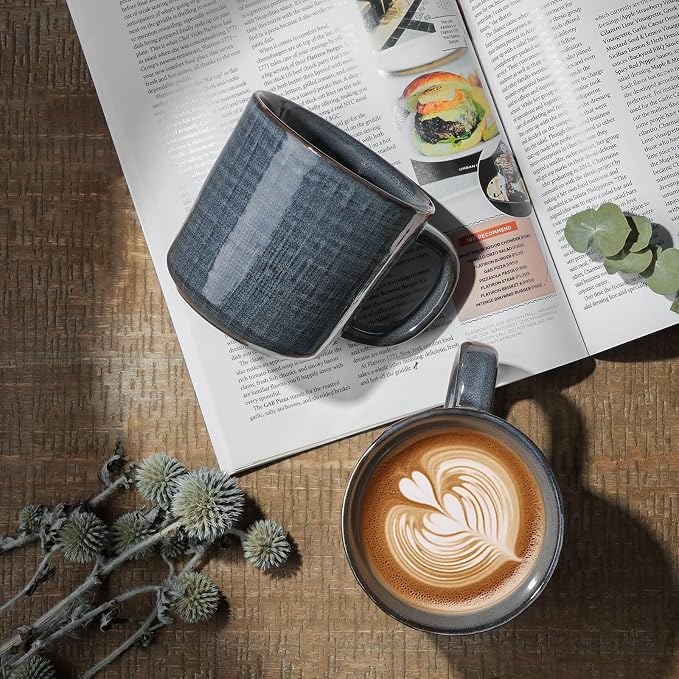 famiware Moonlight Coffee Mug Set of 4, 14oz Mug Set with Linen Finish, Coffee Cup Set with Handle for Latte, Cappuccino, Tea, Hot Cocoa, Microwave and Dishwasher Safe, Dark Blue - Image 2