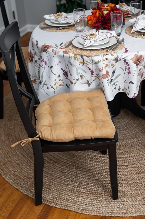 Barnett Home Decor Microsuede Dining Chair Cushions with Ties, 16.5 x 18 Inches, Pack of 4 – Machine Washable, Reversible with Plush Latex Foam Fill for Comfortable Seating – Camel (Tan) - Image 3