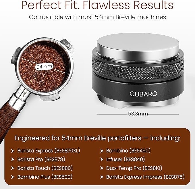 53.3mm Espresso Distributor & Tamper – Dual Head Coffee Leveler Tool | Adjustable Depth | Fits Breville 54mm Portafilter | Precision Espresso Hand Tamper – Premium Barista Accessories