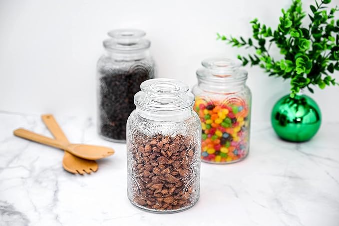 Le'raze Food Storage Containers with Airtight Lids - Retro Design - Pantry Organization, Glass Canisters Storage for Cookies, Tea, Sugar, Candy Jars, Sugar Packet, Set of 3 - Image 8