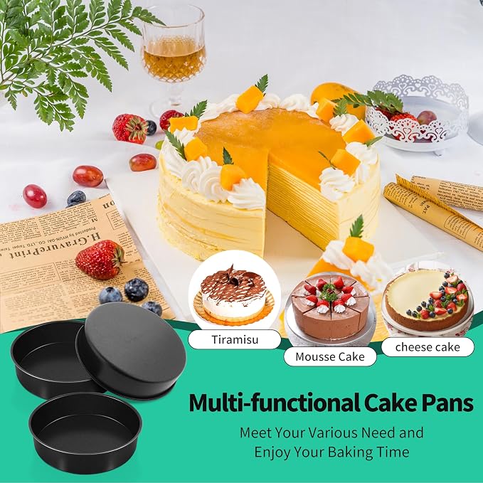 P&P CHEF 8 Inch Cake Pan Set of 3, Non-Stick Round Cake Pans | Round Cake Tins for Tier Smash Cakes, Baking Pans Set & Essential Bakeware, Stainless Steel Core & Leak-Proof - Image 8