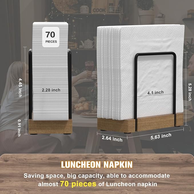 Wican Napkin Holder for Table, Acacia Iron Standing Napkin Dispenser | Kitchen Dining Table Farmhouse Cocktail Picnic Rustic Wood Holders, Mail, Suitable Dining Room Decors, Acacia and Matte Black - Image 6