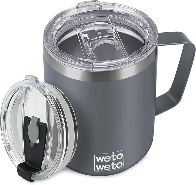 WETOWETO 14 oz Coffee Mug, Vacuum Insulated Camping Mug with Lid, Double Wall Stainless Steel Travel Tumbler Cup, Coffee Mugs Outdoor, Powder Coated Cool Grey by Wetoweto