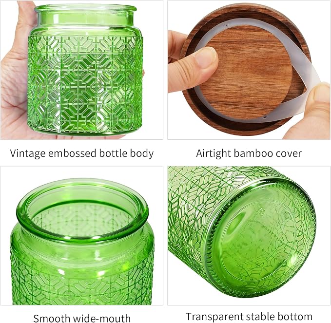 1Pc 17oz Window Style Vintage Glass Candy Jar with Solid Wood Lid, Kitchen Storage Canister for Sugar, Coffee, Tea, Cookies, Bath Salt - Decorative Mason Jar(1, Green, 17oz) - Image 3