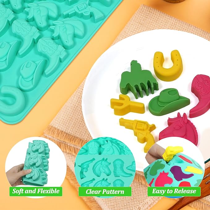 Zorazio Cowboy Chocolate Molds, Western Themed Silicone Chocolate Molds with Cowboy Hat, Boot, Cactus & Horse, Cowboy Silicone Baking Molds for Candy, Ice Cube, Cupcake, Cake Decoration, 3Pack - Image 6