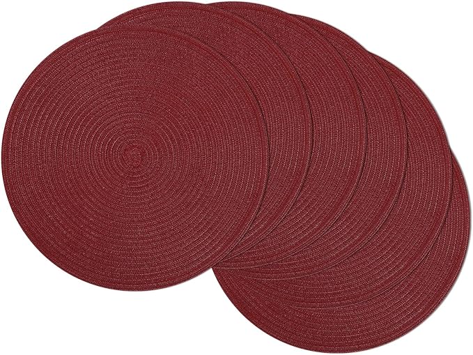 SHACOS Round Placemats Set of 6 for Dining Table 15 inch Round Braided Place Mats Washable Non Slip Kitchen Table Mats, Burgundy by SHACOS
