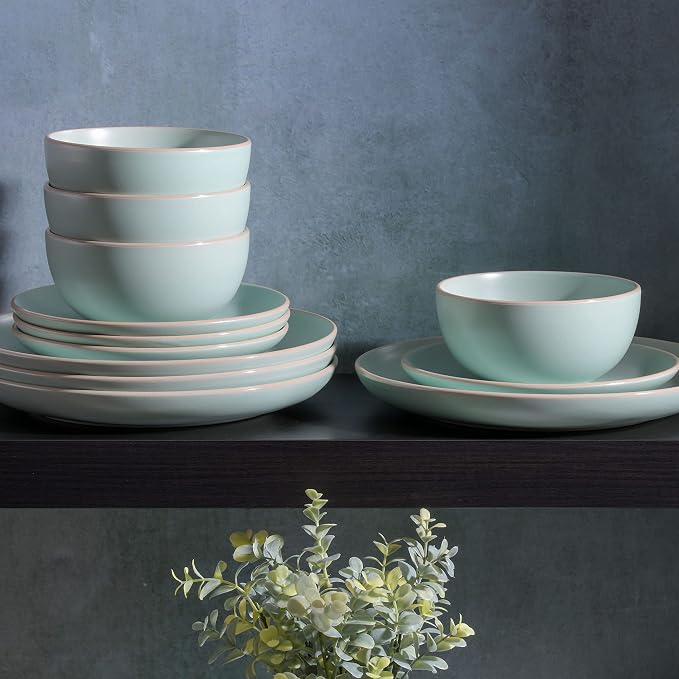 Gibson Home Rockaway Dinnerware, Teal Matte, Service for 4 (12pcs) - Image 4