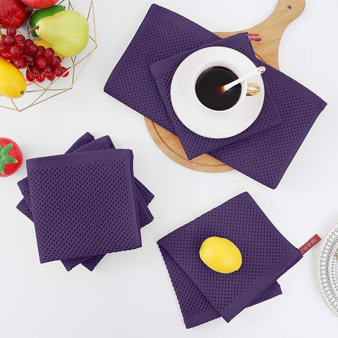 Homaxy 100% Cotton Waffle Weave Kitchen Dish Cloths 8-Pack, Eggplant | 12 x 12 Inches, Ultra Soft Absorbent Dish Towels, Quick Drying Dish Rags with Hanging Loop - Image 7