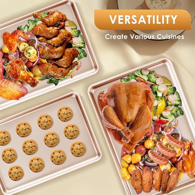 Baking Sheet Pan Set of 3, Nonstick Commercial Cookie Sheets for Baking | Commercial Half/Quarter/Jelly Roll Pans Replacement Toaster Oven Tray, Heavy Duty & Easy Clean - Image 4