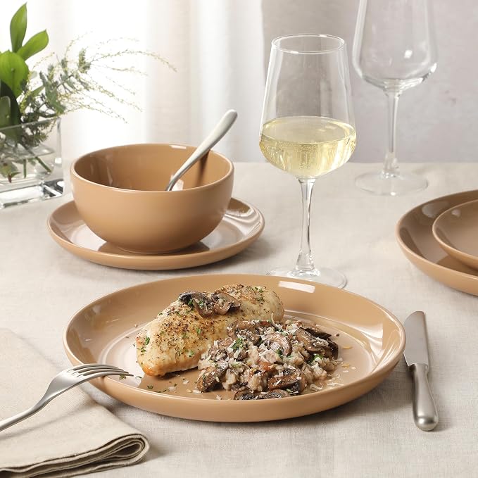 Gibson Home Rockaway 12-Piece Round Stoneware Dinnerware Set, Service for 4 – Beige Plates and Bowls, Modern Matte Finish, Microwave & Dishwasher Safe - Image 5