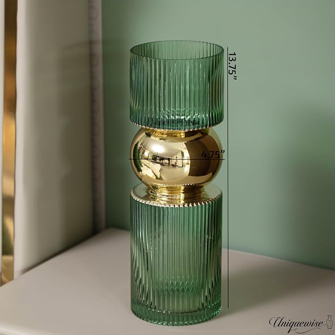 14-Inch Decorative Green Tall Glass Vase - Modern Minimalist Decor for Parties, and Special Events - Perfect Centerpiece for Coffee Tables, Living Rooms, Dining Tables, Offices, and Farmhouse Decor - Image 3